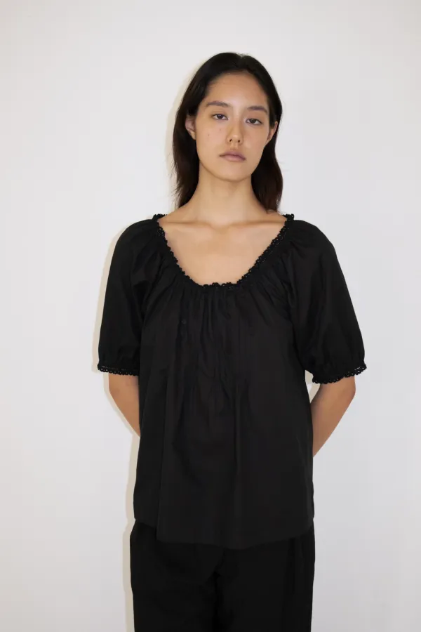 Puff Lace Detail Blouse (Black)