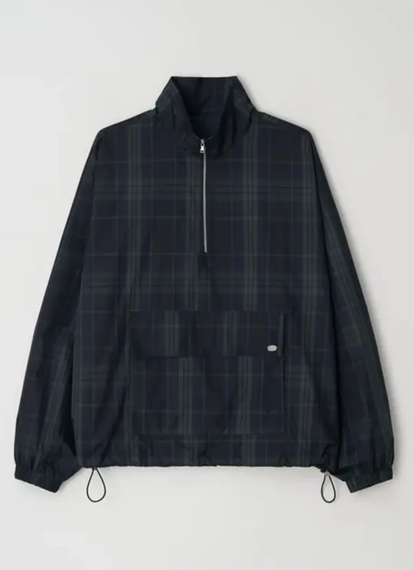 POCKET HALF ZIP UP ANORAK GREEN CHECK