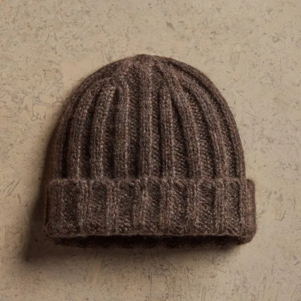 Lightweight Textured Cashmere Beanie - Bark