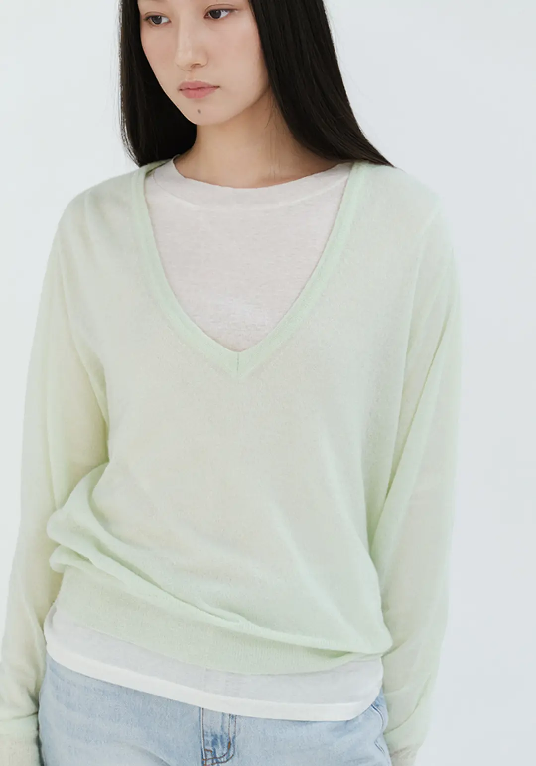 이브세이지 Mohair deep V Knit (Pale green) 상품 이미지 2