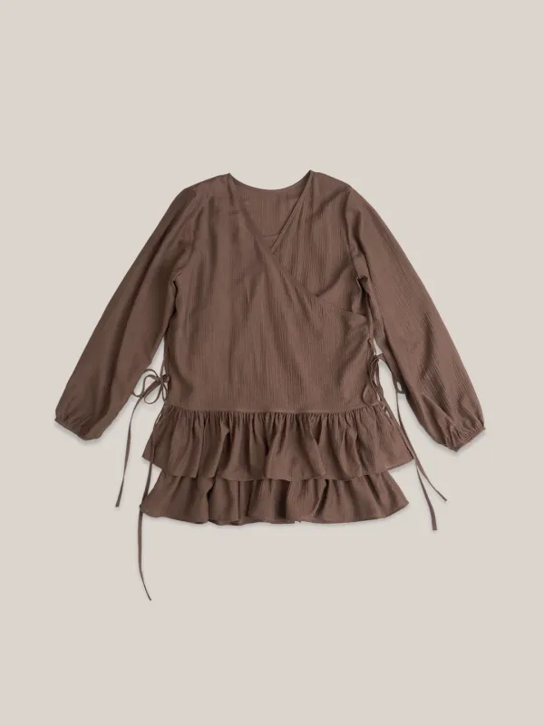 FRILL BLOUSE SET-UP  [ BROWN ]