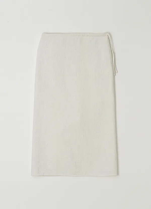 Tweed drawstring long skirt_WHITE