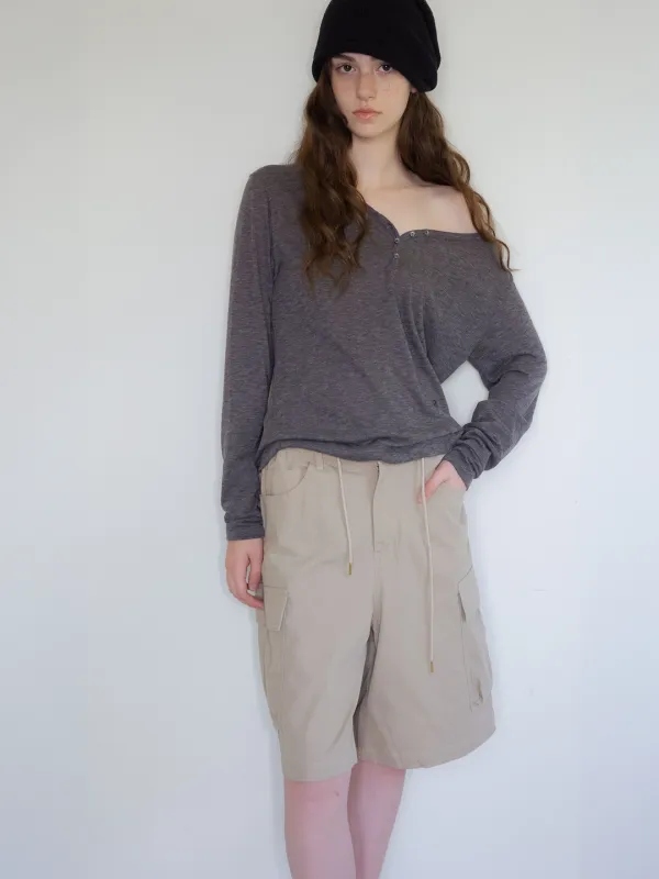 sheer slub button tee (charcoal)