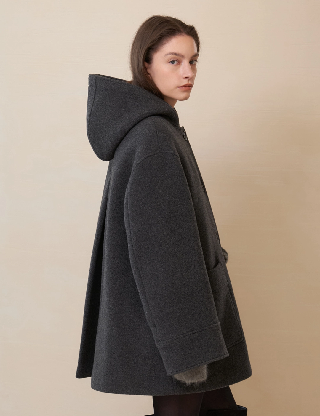 노미나떼 Joy Cashmere Blend Hooded Coat (Charcoal) 상품 이미지 2