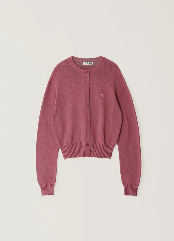 Two-Button Round Knit Cardigan - Plum