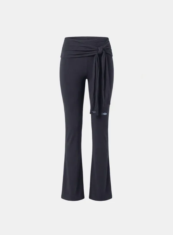 [w-pts26-077] Everyday Tie-Waist Bootcut Pants - Charcoal