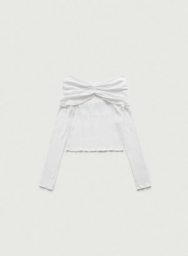 [Last Offer] Cotton Eyelet Off-Shoulder Knit Top_Ivory