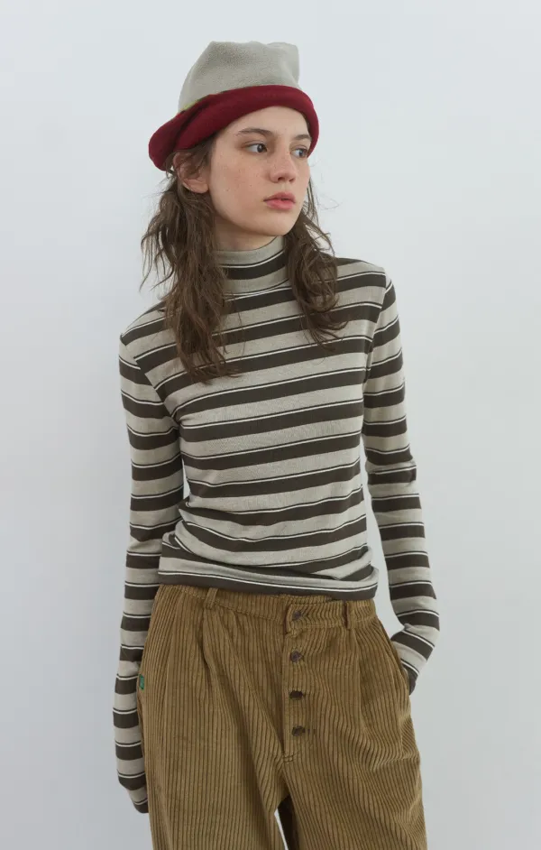 435. Sunday Stripe Turtleneck T_Beige