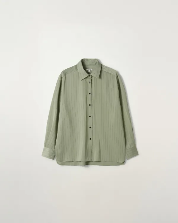 Silky Pinstripe Shirt [MIST KHAKI]