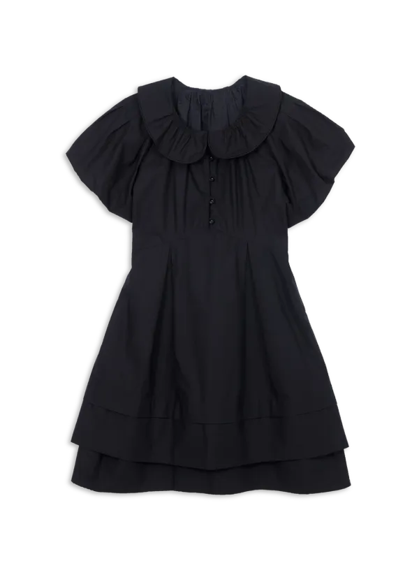 PUFFY TIERED MIDI DRESS (BLACK)