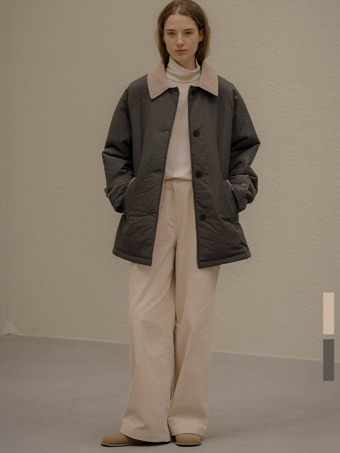 노운베러 Corduroy collar half puffer coat [KNFW05CT02]_[2color] 상품 이미지 2