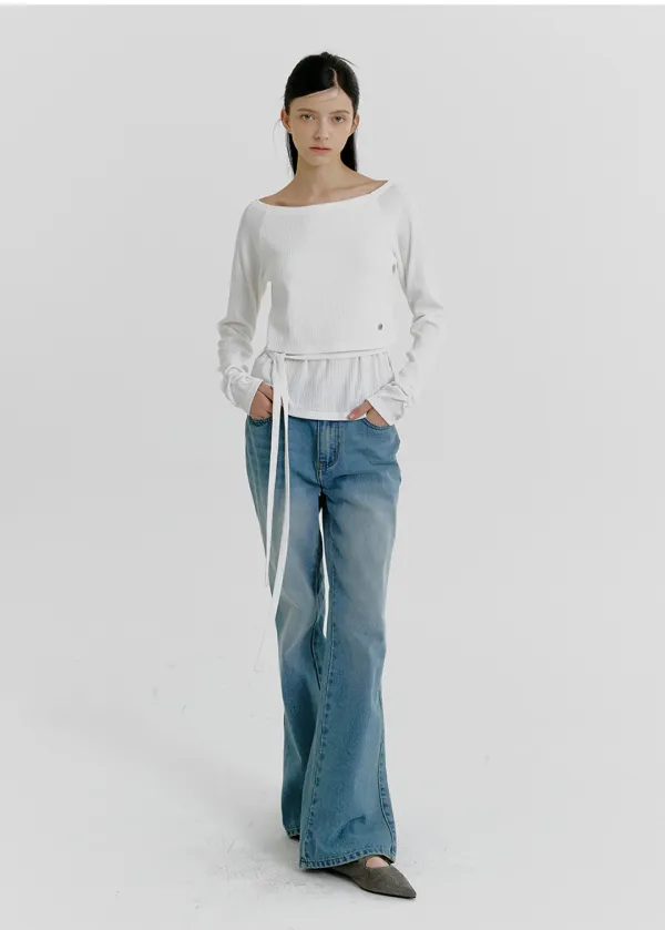 [44-120]  Esmeni Layered Strap Tee  에즈메니 레이어드 스트랩 티 (가을-봄-데일리룩-출근룩-데이트룩-페미닌-보트넥-긴팔티셔츠-티셔츠-스트랩-레이어드-골지티셔츠-다이마루-여리핏-자체제작)