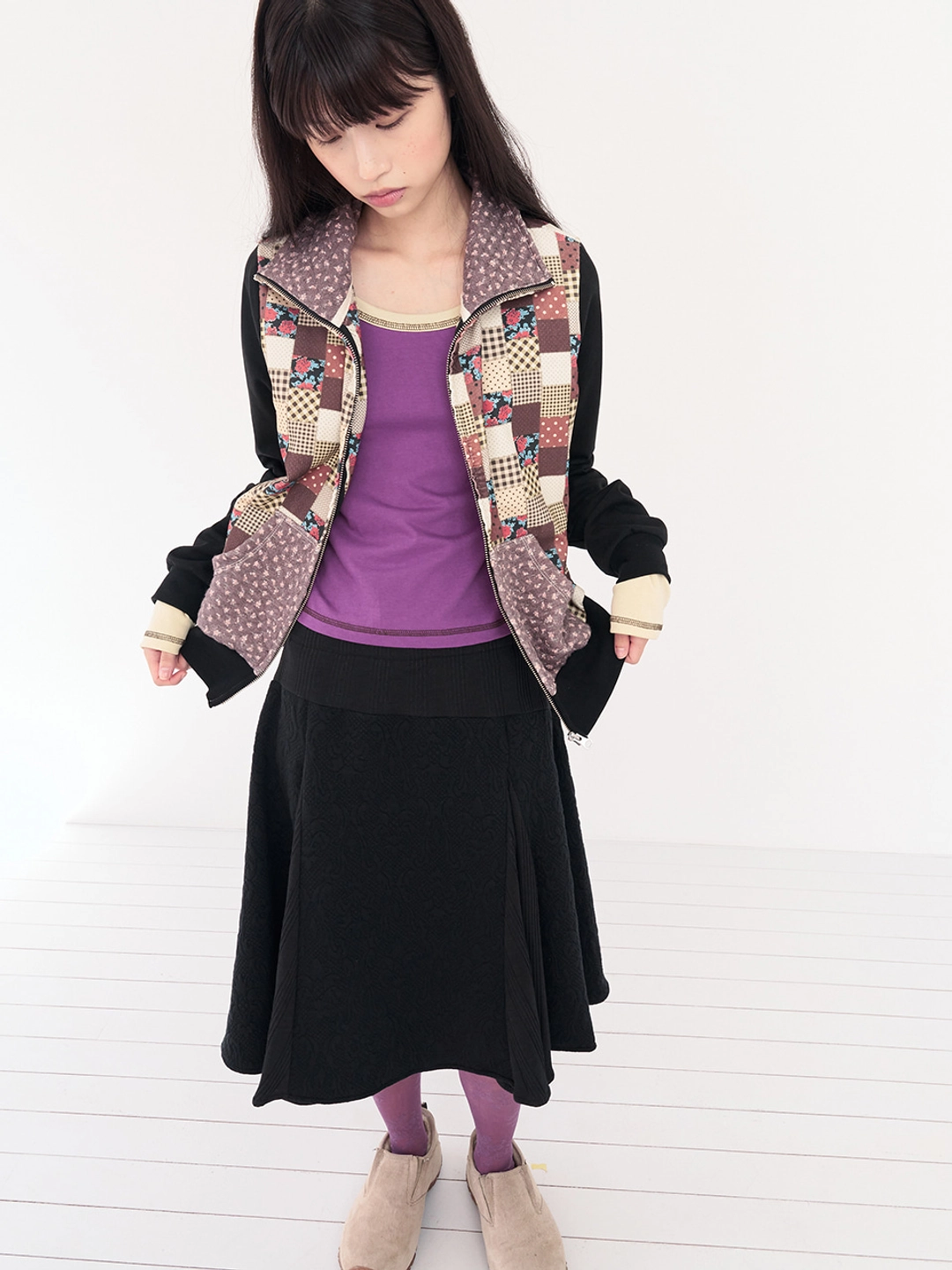 무음 Patchwork Knit Blouson (Black) 상품 이미지 2