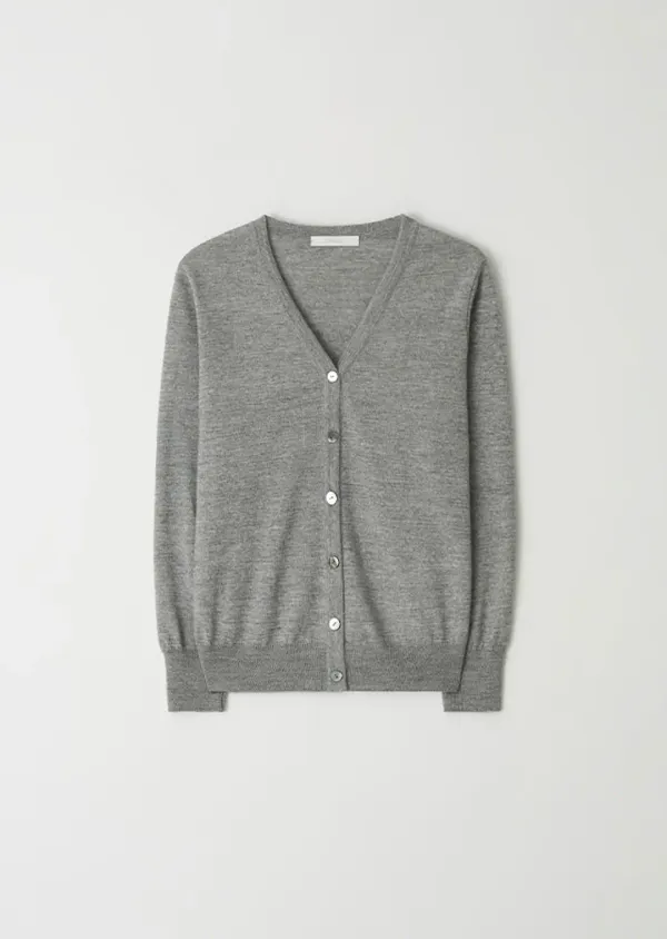 slub v-neck knit cardigan-gray