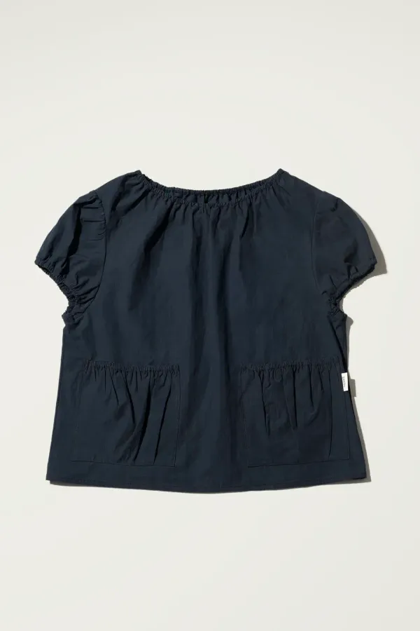 POCKET SHIRRING BLOUSE DARK LAKE