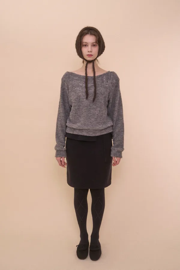 [Last 1] Fuzzy boat neck knit
