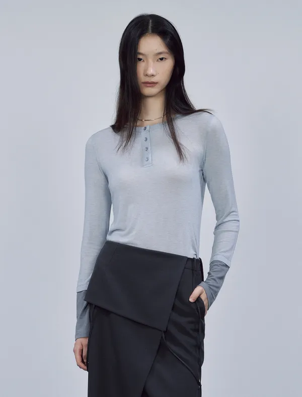 HENLEY NECK LAYERED TOP [BLUE]