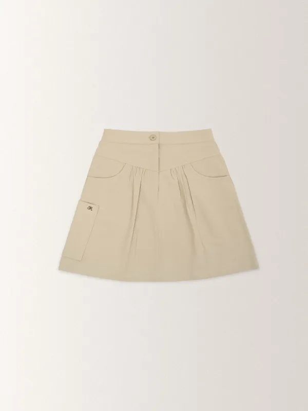 SHIRRING CARGO MINI SKIRT [ BEIGE ]