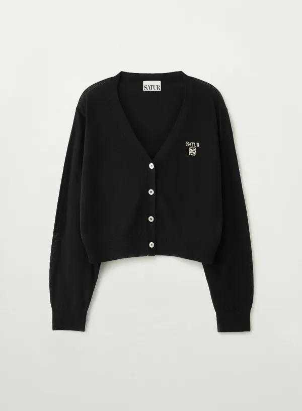 (W) Loren Linen Blend Cardigan - Black