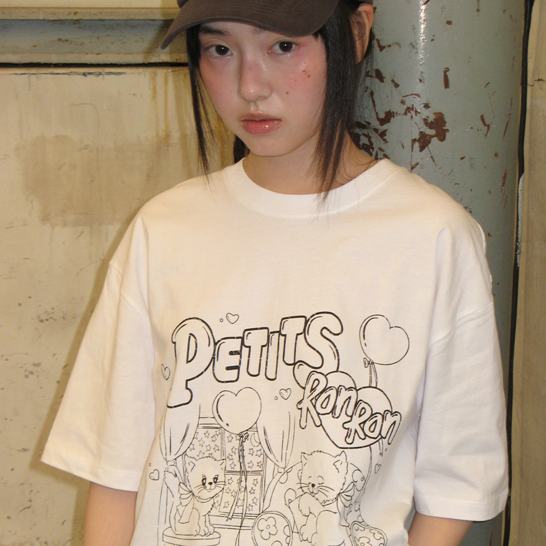 론론 PETIT CAT CRACK OVER FIT T SHIRT WHITE 상품 이미지 2