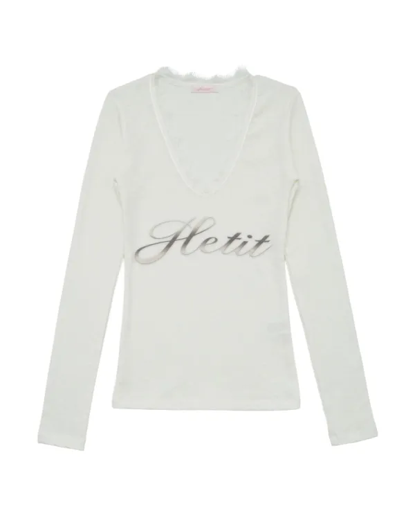 Lace Trimmed Logo T-shirt (White)