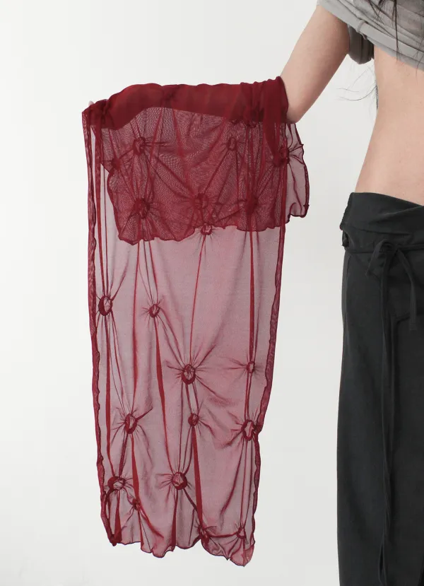 MESH DOT SHIRRED SCARF, RED