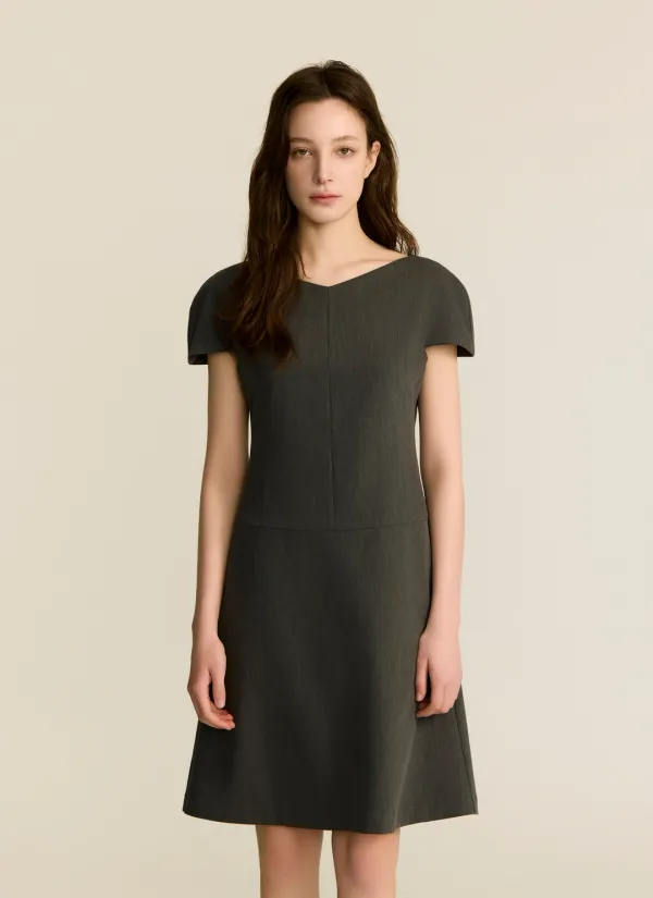 minimal v-neck one piece_charcoal