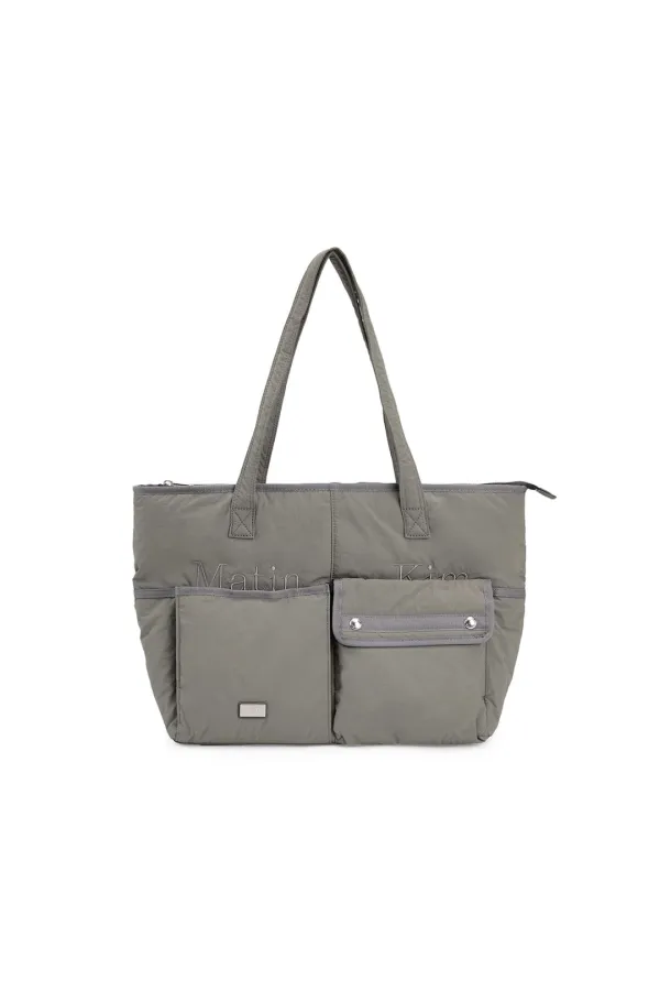 POCKET UTILITY NYLON BIG SHOULDER BAG IN KHAKI