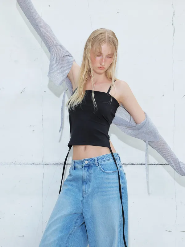 Drop Strap Sleeveless Top, Black