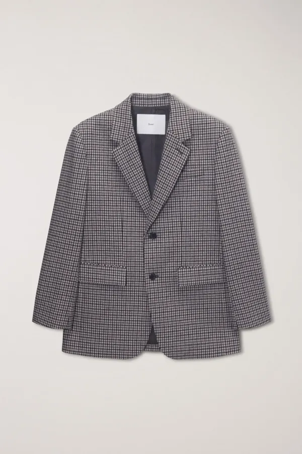 UNISEX CLASSIC 2 BUTTON WOOL BLAZER BEIGE CHECK_UDJA6C107I3
