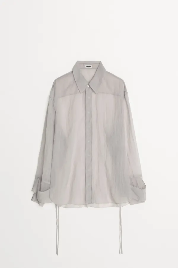 Hehe Stitched Sheer Blouse light gray, khaki