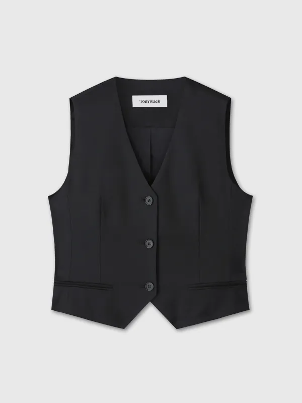 (W) WOOL TAILORED VEST_ BLACK