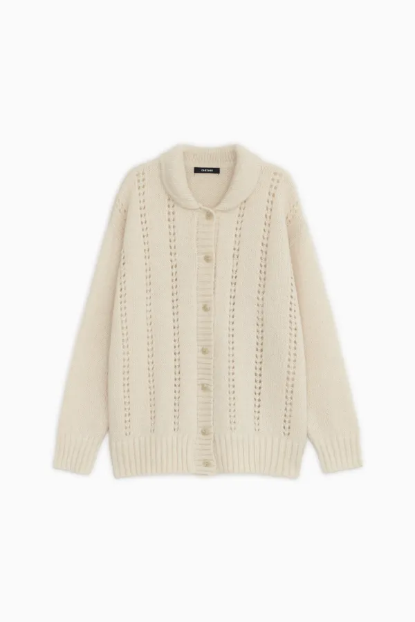 PUNCHING ROUND COLLAR CARDIGAN, CREAM