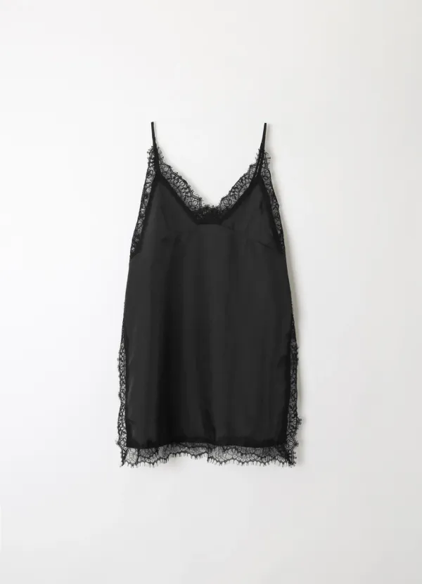 Silky Lace Layered Slip Top - Black