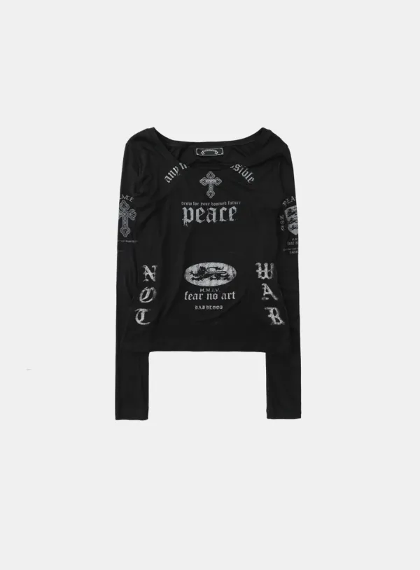 [w-tee25-148] PEACE NOT WAR 루즈핏 티 - 더스티블랙
