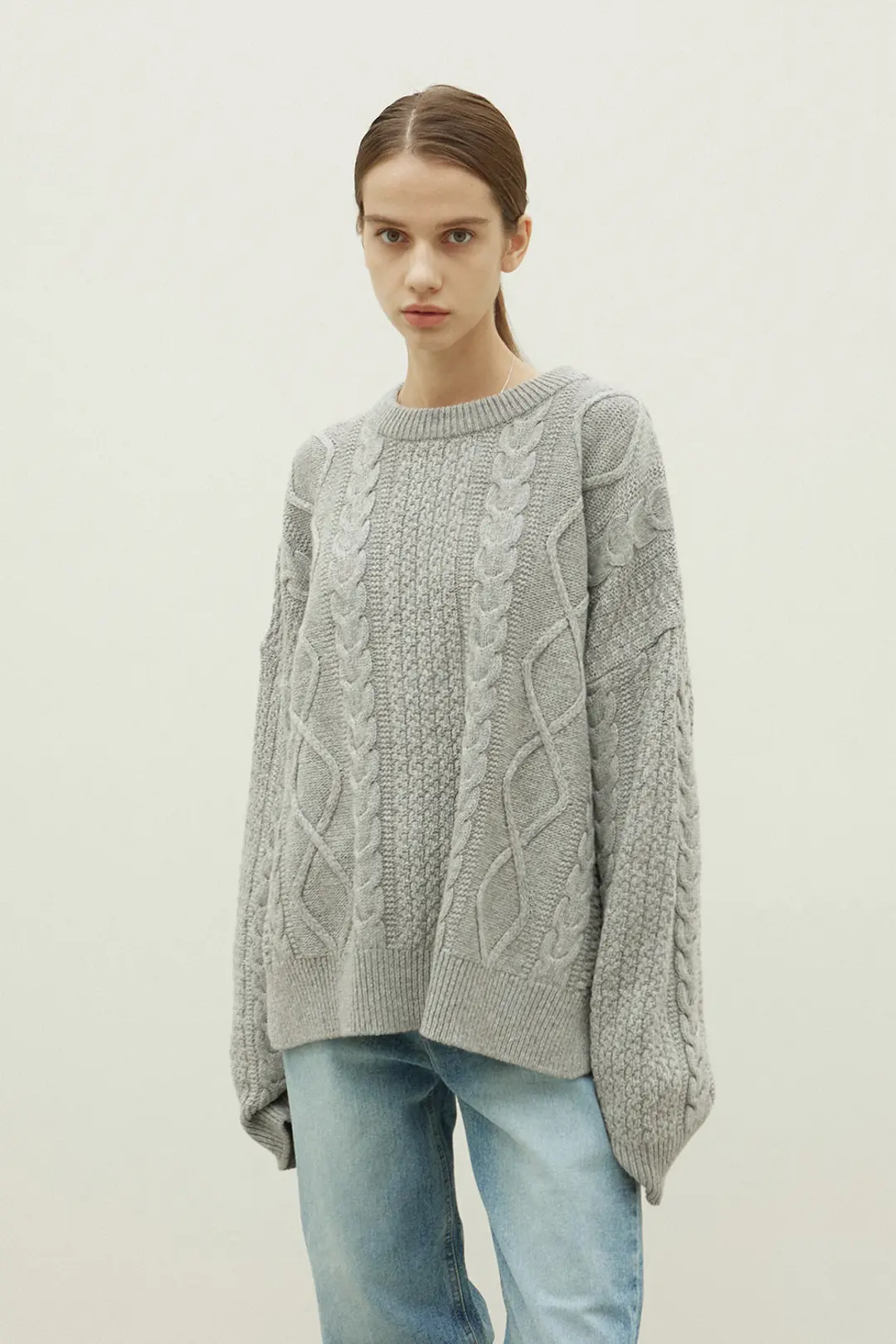 오브오브 Harvey cable oversized pull-over_gray 상품 이미지 3