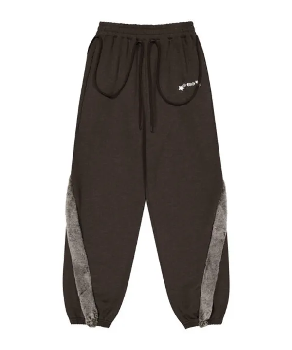 Side Fur Trim Sweatpants / Stone Brown