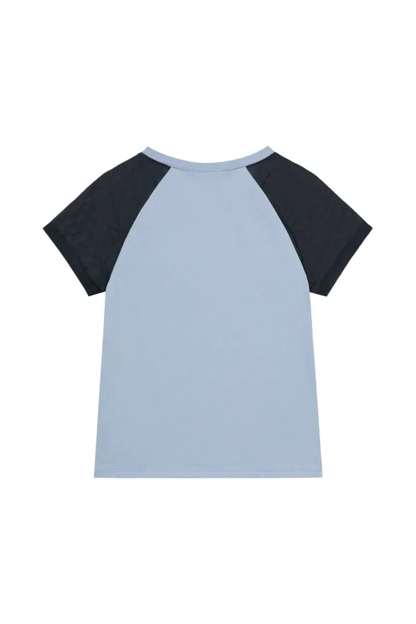MESH CONTRAST RAGLAN T-SHIRT IN BLUE