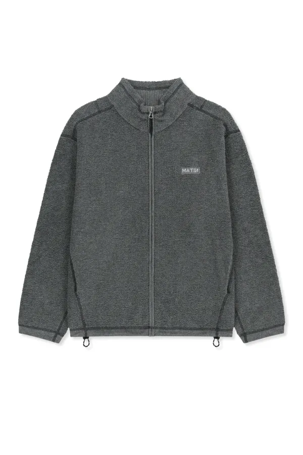 BOUCLE TEXTURE KNIT ZIP UP IN GREY