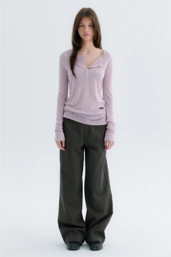 10.2 출고 Silk Button Henly Neck Knit - Light Pink