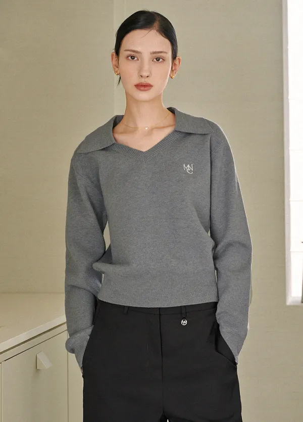 [44-120] Base Open Collar Loose Fit Knit&nbsp;베이스 오픈 카라 루즈 핏 니트 (가을/봄/일상/데일리룩/출근룩/캐주얼룩/오피스룩/기본템/베이직/카라넥/비스코스/세미기장/빅사이즈/자체제작)
