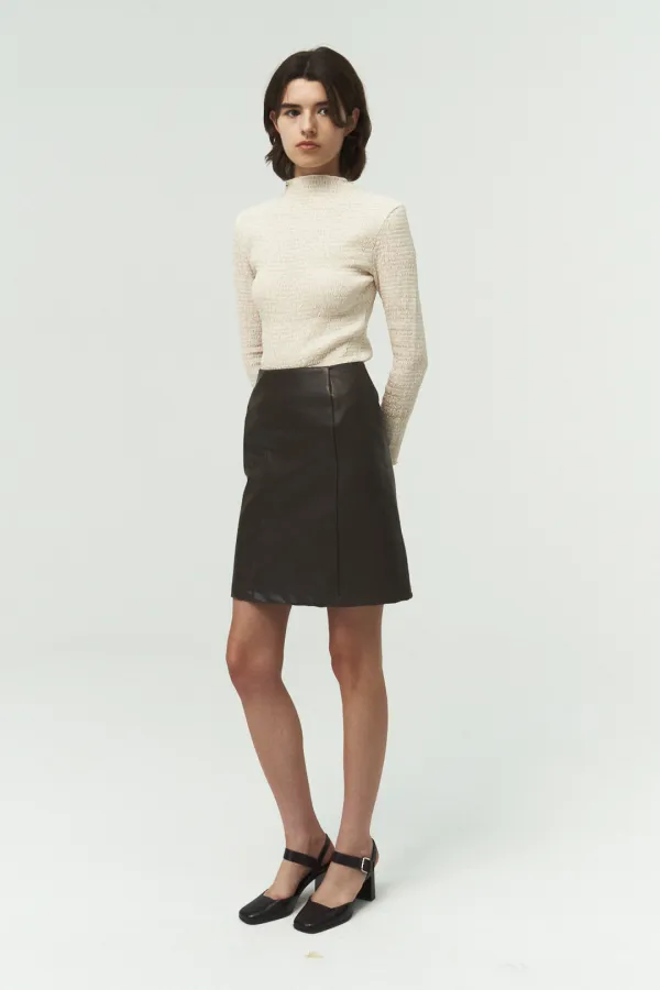 LEATHER MIDI SK / BROWN