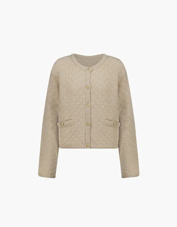 round neck short cardigan - light beige