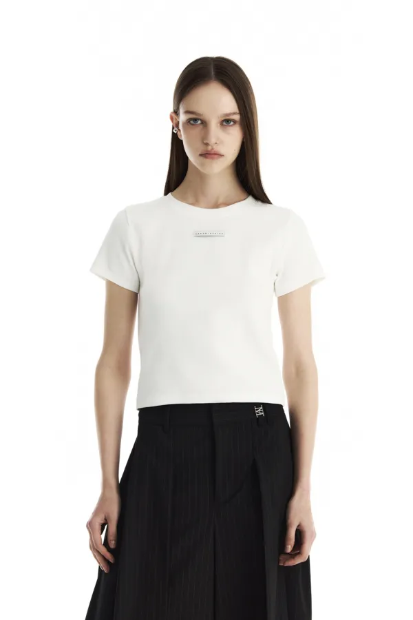 Slim-Fit Ribbed Short Sleeve T-Shirt [ White ]