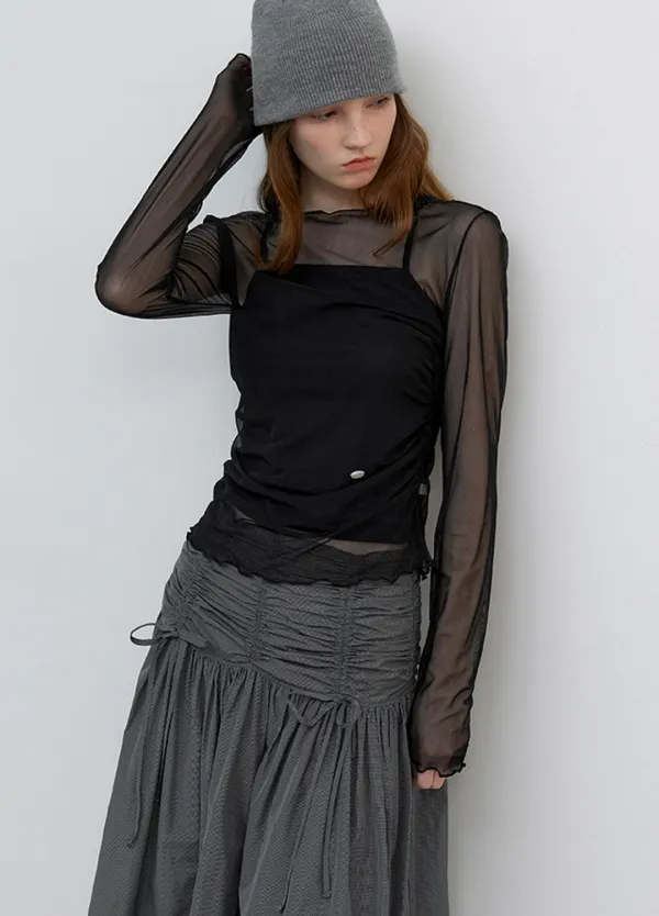 (T-7169)SOFT SHEER MESH TOP