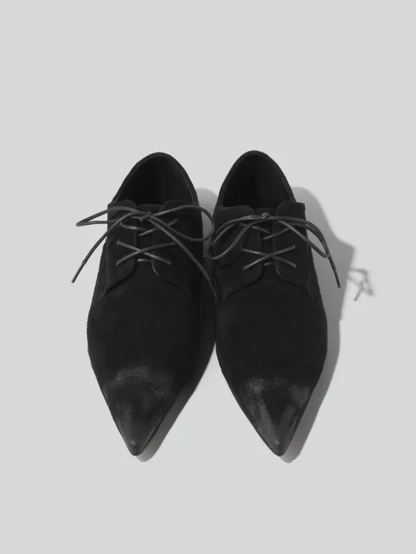 POINT TOE SUEDE DERBY SHOES (BLACK)