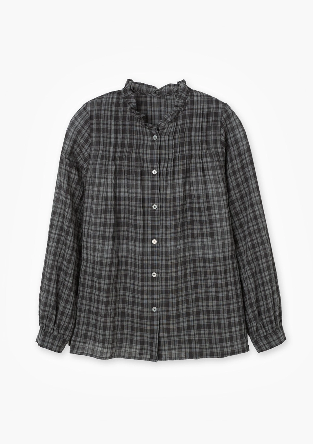 오픈도어 Ruffle Neck Check Blouse 상품 이미지 1