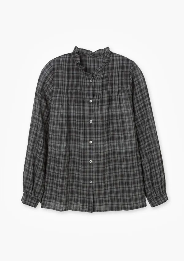 Ruffle Neck Check Blouse