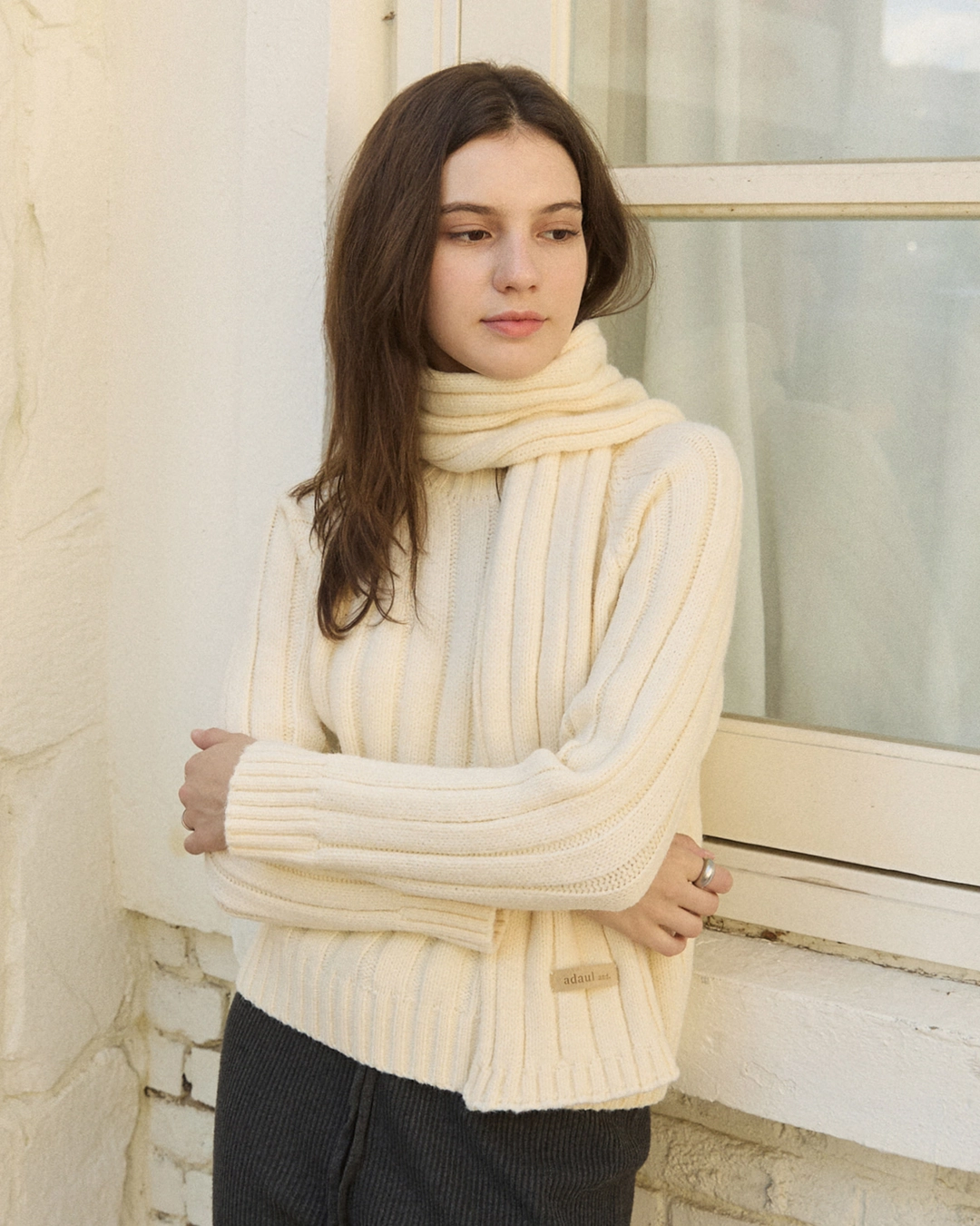 어다울 Flow classic raglan knit muffler set - ivory 상품 이미지 2