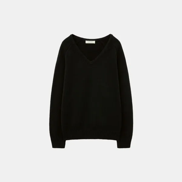 SIKN2156 울 블렌드 루즈 브이넥 니트_Black